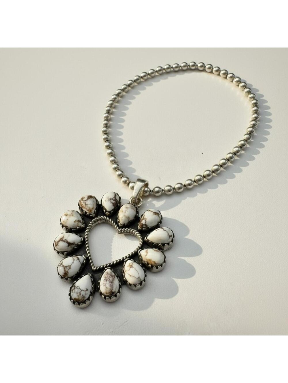 Whitehawk Sterling Silver Wild Horse Magnesite Heart Cluster Pendant 925